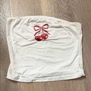 White Tube Top with Red Cherry Design